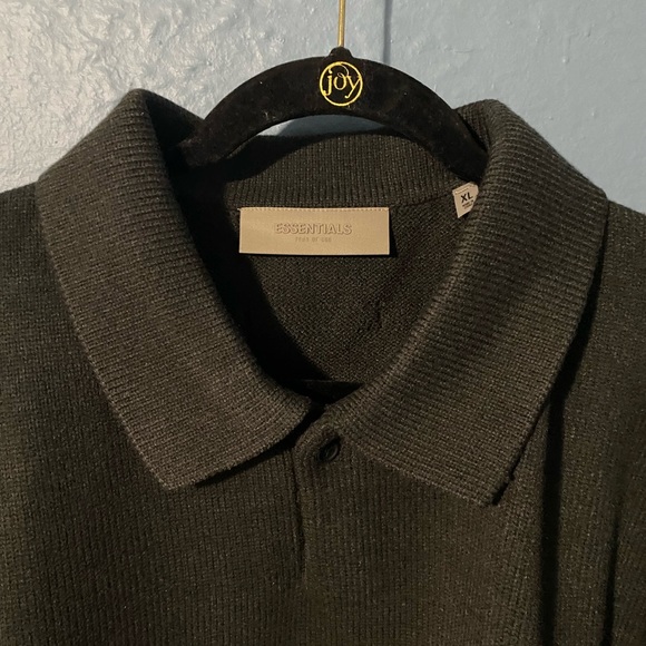 Fear of God Essentials Black Knit '1977' Long Sleeve Polo - Picture 10 of 15